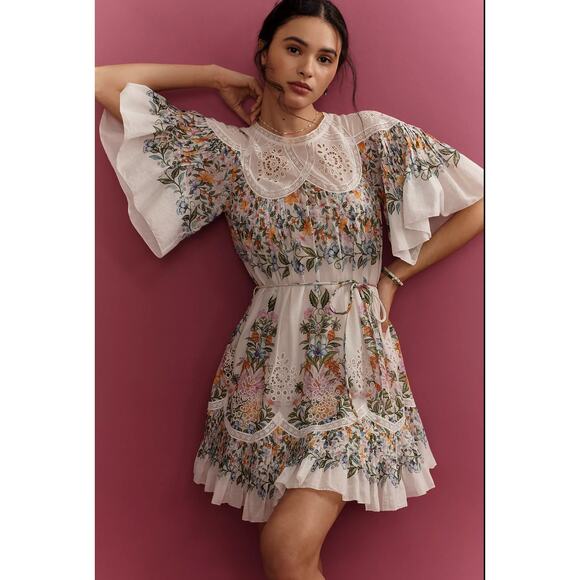 FARM RIO Sweet Bloom Bouquet Short-Sleeve Mini Dress Size Medium - Picture 3 of 11